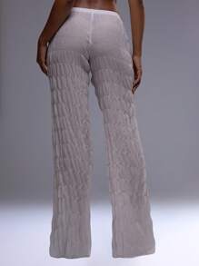 MUSERA Ruched Textured Straight Leg Trouser Summer 90's Boho Elegant Holiday Casual - White - View 4