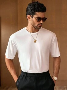 Manfinity NXTstreet 男士休闲花卉印花宽松落肩圆领短袖 T 恤 - 白色 - 查看 6