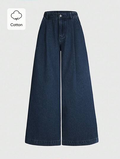 Vaqueros de pierna ancha de algodón lavado versátiles para niñas y adolescentes, de ajuste casual y cómodo para exteriores, fiestas y vacaciones