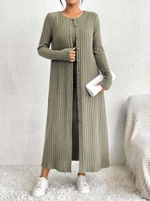 SHEIN Essnce Women's Solid Color Dress And Jacket Two-piece Set - Green - View 5