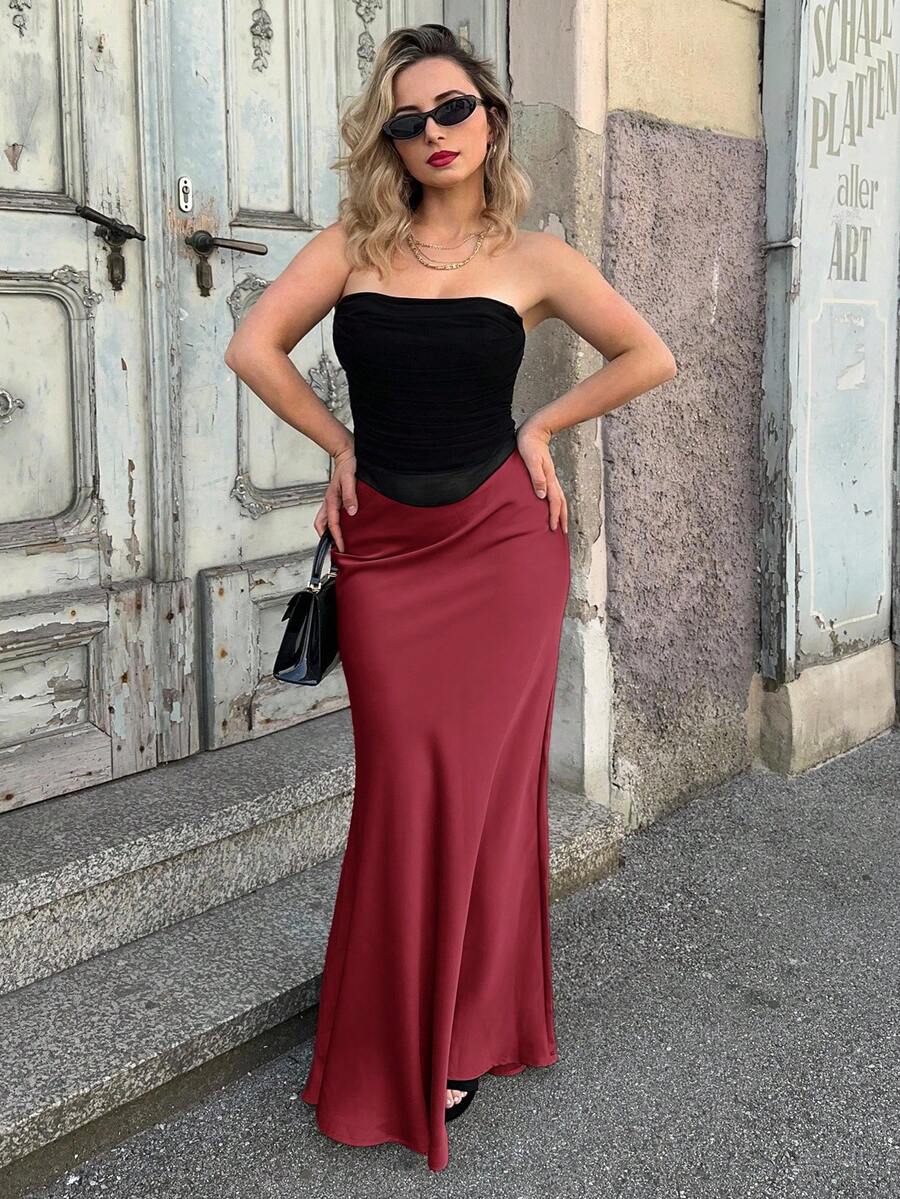 Jeta Ari Saia Maxilar Godê Sólida para Roupas de Ano Novo - Vermelho - Visão 1