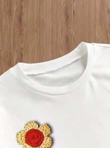 Manfinity VCAY 3D Flower Print Design Men's Loose Fit Round Neck Long Sleeve Sweatshirt, For Fall Winter - White - View 3