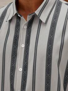 ResortEase Plus Size Men's Casual Striped Shirt And Shorts Set