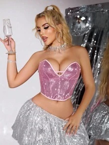 1pc Women's Sequin Decor Bandeau Shapewear Top