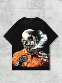 ROMWE MEN Street Life 2D Anime Graphic Character Printed Short Sleeve T-Shirt For Men,