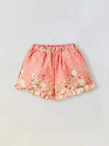 Maija Kids Maija Kids 2pcs/Set Floral Print Puff Sleeve Shirt & Shorts Set For Young Girls - Pink - View 4