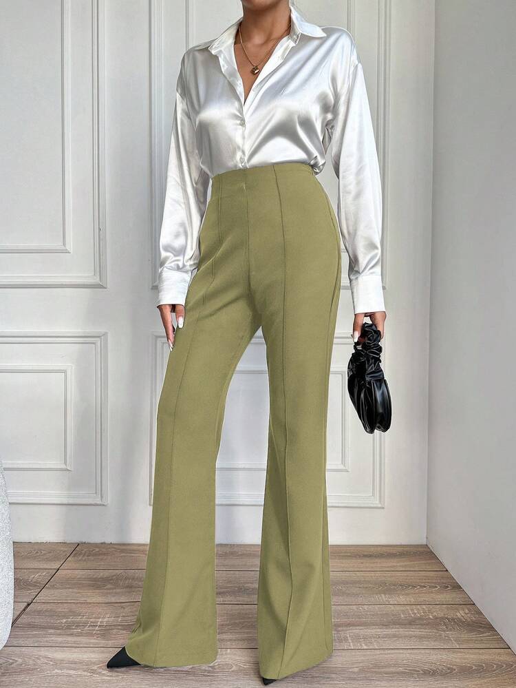 EURMUSE Women's Casual Business High Waist Loose Pants - Olive Green - View 4