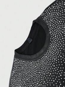 ROMWE MEN Street Life 男士斑马纹和水钻印花 T 恤，适合日常穿着，春夏季 - 黑色 - 查看 6