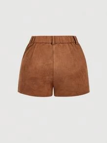 SHEIN MOD Vintage 70s Asymmetric Placket Shorts With Fringe Trim, Nomad Apparel, Bohemian Style, Western Wear, Date Party, Holiday , Country Concert Fringe Shorts Western Shorts Tassel Shorts Cowgirl Shorts Brown Suede Shorts - Khaki - View 2