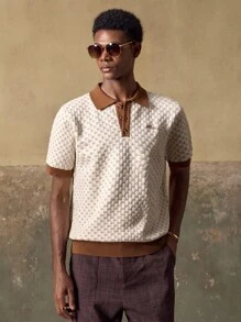 AKNOTIC 男士针织休闲宽松短袖上衣，时尚日常穿着 - 彩色 - 查看 4