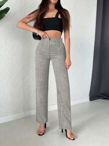 EURMUSE Zipper Fly Straight Leg Trousers - Grey - View 3