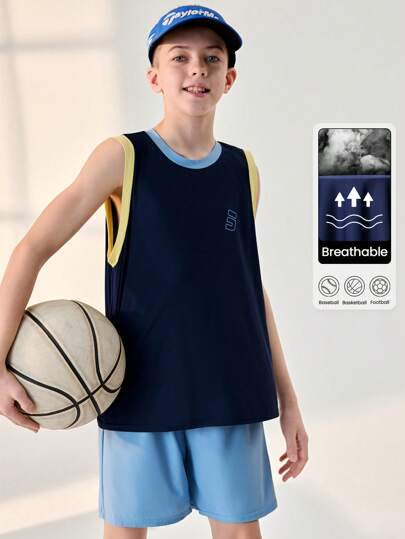 JNSQ Bộ đồ thể thao ngoài trời cho bé, áo vest và quần short cổ tròn nhiều màu cho bé khi trở lại trường