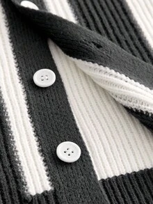 Manfinity NXTstreet Men's Casual Two-Tone Ribbed Knit Cardigan Men Knit Shirt Men Retro Shirt Knit Shirt Crochet Shirt Men Knit Polo, Fall, Old Money, Winter