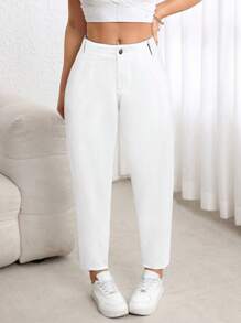 EMERY ROSE 大码女式休闲牛仔锥形裤，无弹力，折扣 - 白色 - 查看 6