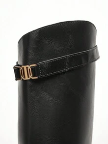 SHUZIA Giày bốt cao đến đầu gối mũi tròn đế dày thoải mái cho nữ, thường ngày, có trang trí kim loại - màu đen - Xem 6