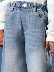 SUMWON Girls Korean Style High Rise Barrel Leg Jeans Curved Seam Design Fall Winter Casual Denim Pants Fashion Youth - Light Wash - View 6