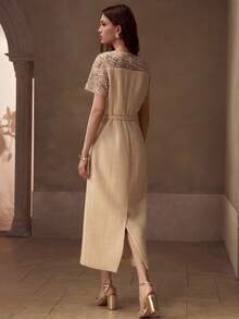 MOTF PREMIUM CONTRAST SEQUIN SHEER DRESS