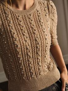 MOTF PREMIUM RHINESTONE SLIM FIT KNIT TOP KNIT PULLOVER FALL WINTER - Khaki - View 2