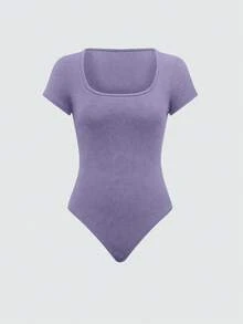EURMUSE 2pcs/Set Summer Casual Solid Color Short Sleeve Jumpsuit - Lilac Purple - View 7
