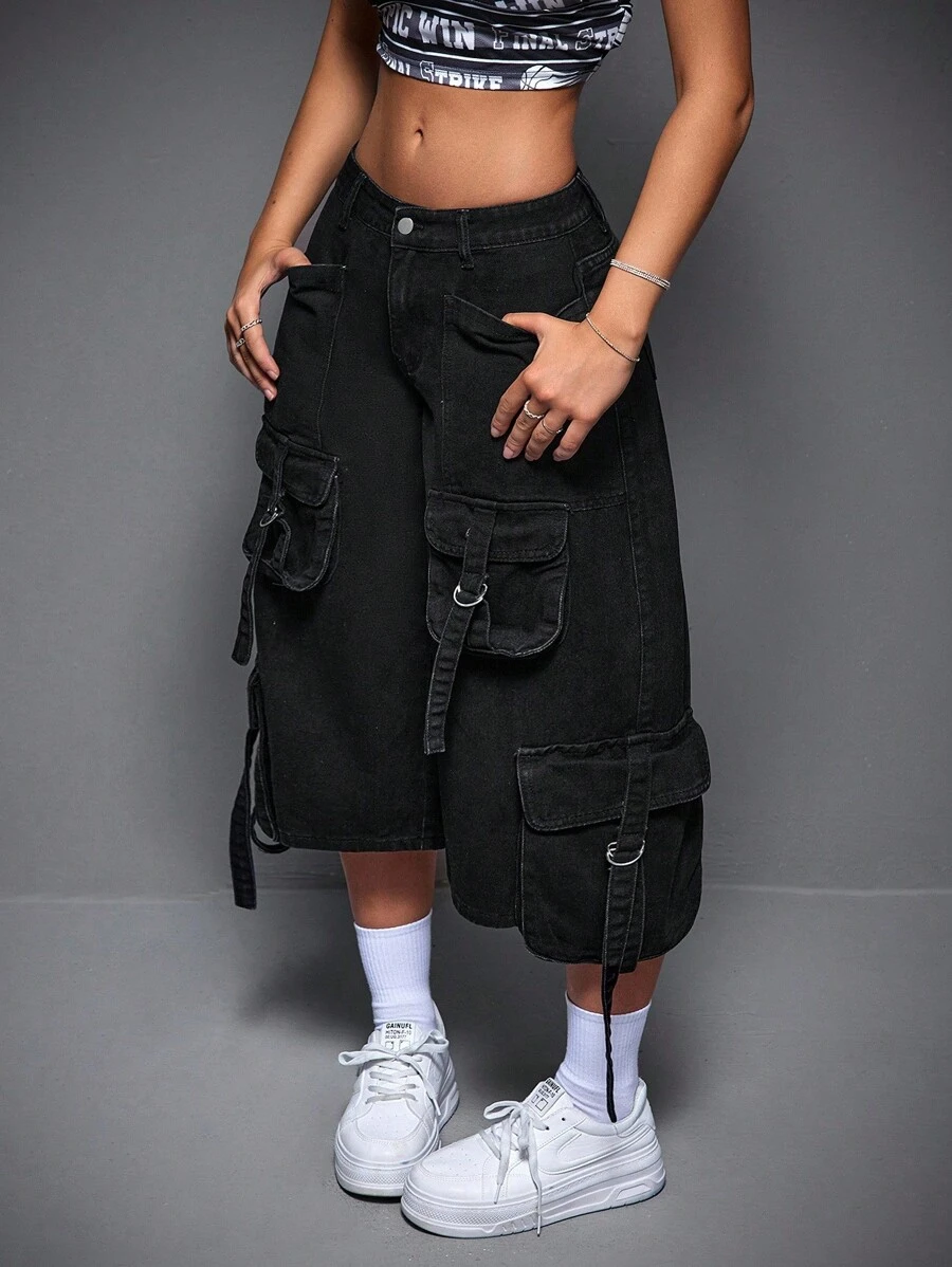 SHEIN Tall 女式纯色简约日常牛仔裤 - 黑色 - 查看 1