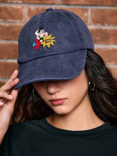 Astro Boy X ROMWE Cartoon Figure Graphic Washed Blue Baseball Cap