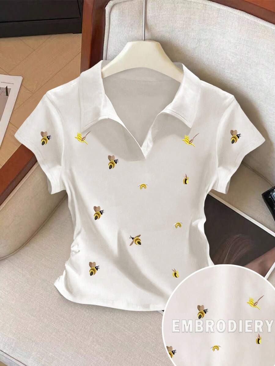 SHEIN Camiseta de manga corta casual de verano, de corte slim y versátil para mujer - Blanco - Ver 1