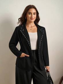 SHEIN Clasi Plus Size Women Elegant Patchwork Blazer Jacket Women Blazers Dress Jacket Women Blazers In Fall/Winter - Black - View 4