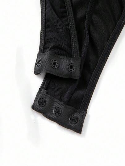 Zwart Contrast Kanten Cut Out Spaghetti Strap Babydoll Verleidelijke Lingerie, Baddie Look view 7