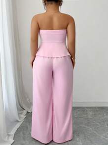 Elenzga 大码女士两件套日常服装 - 粉色 - 查看 3