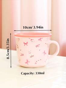 ROMWE 1 pieza Taza de café de cerámica de color rosa, taza de agua doméstica simple, compatible con lavavajillas y microondas, con diseño de lazo y Catie, estilo kawaii, adecuada para restaurante u hogar, decoración del hogar