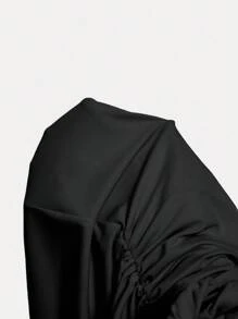 SHEIN MOD Đầm đen hở vai cổ bẻ không đối xứng cho nữ - màu đen - Xem 5