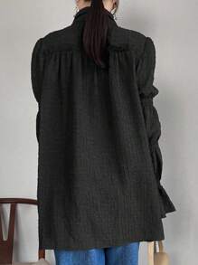 FRIFUL Women's Solid Color Ruffle Sleeve Single-Breasted Loose Casual Shirt Long Sleeve Top - Black - View 5