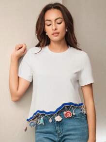 Anewsta 女士度假小众设计海洋元素T恤 - 白色 - 查看 6