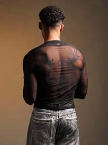 FeverCity Áo thun nam tay dài cổ bất đối xứng gợi cảm, dáng ôm, mùa thu - màu đen - Xem 2