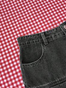 Attitoon Women's Casual Washed Pleated Denim Mini Skirt, Summer