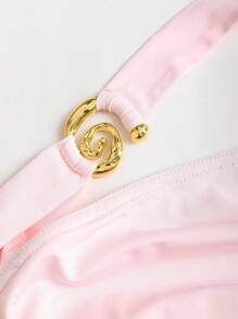 Sweetra New Design Halter Spiral Gold Jewelry Cinched Waist Cake Skirt Mini Dress For Women - Pink - View 3