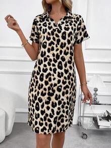 EMERY ROSE Leopard Print Casual Batwing Sleeve Dress, Summer,Summer Dresses For Women - Multicolor - View 5