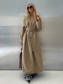 Aloruh Women's Casual Double-Breasted Belted Trench Coat, Autumn,Women Fall Jackets, - Coffee Brown - View 8