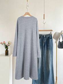 EMERY ROSE Áo khoác tay dài trơn đơn giản, thanh lịch, rộng rãi, cỡ lớn, có túi, phù hợp cho mùa xuân/thu, giáo viên, trở lại trường học - Xám - Xem 2