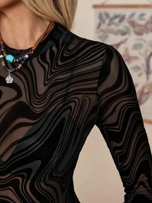 LanaWest 大理石圖案網紗連身背心不附內衣