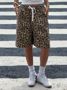 DAZY 女式夏季豹纹系带牛仔短裤 - 棕色 - 查看 4