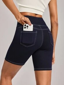 Flexra 休闲时尚百搭修身女式牛仔短裤，夏季 - 深色水洗藍 - 查看 3