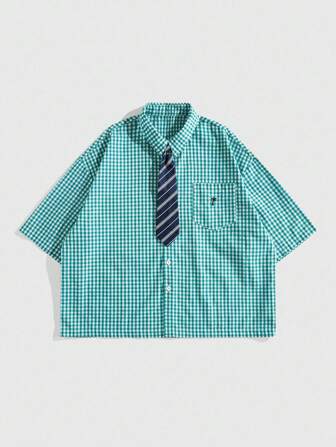 Street Life Chemise décontractée à manches courtes, à carreaux, à simple boutonnage et poche pour hommes