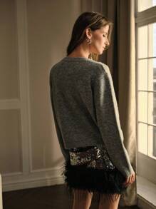 MOTF PREMIUM CARDIGAN CONTRASTÉ À SEQUINS BRODÉS