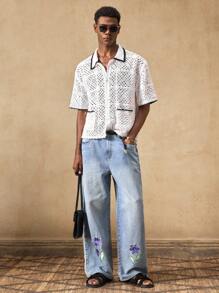 AKNOTIC Men's Woven Casual Loose Fit Solid Color Elastic Waist Straight Leg Pants