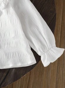 SHEIN 年轻女孩休闲白色纹理长袖衬衫 - 白色 - 查看 11