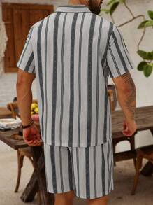 ResortEase Plus Size Men's Casual Striped Shirt And Shorts Set