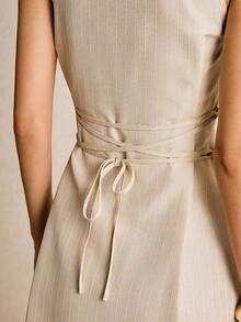 Poéselle Vestido sin mangas de unicolor y minimalista para mujer, para uso diario - Albaricoque - Ver 4