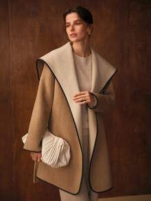 MOTF PREMIUM WOOL CONTRAST TRIM OVERCOAT - Khaki - View 4