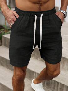 VENTUSAIL Bộ 3 quần short cotton 100% trơn màu đơn giản cho nam có dây rút ở eo - Màu Khaki - Xem 5